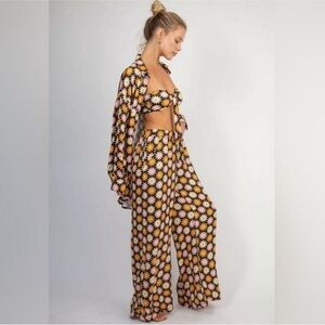 RESA Floral Print Pants and Top Set - Black and Yellow